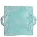 Aqua Stripe Square Handled Platter